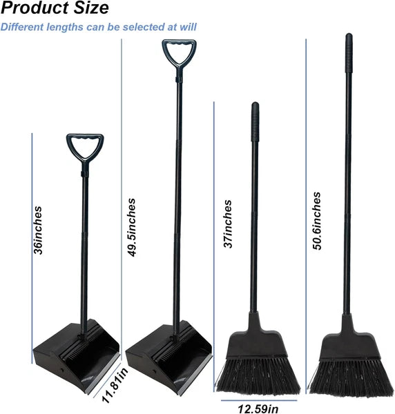 Broom with Dustpan Combo Set Outdoor Upright Dustpan and Broom Set with Long Han