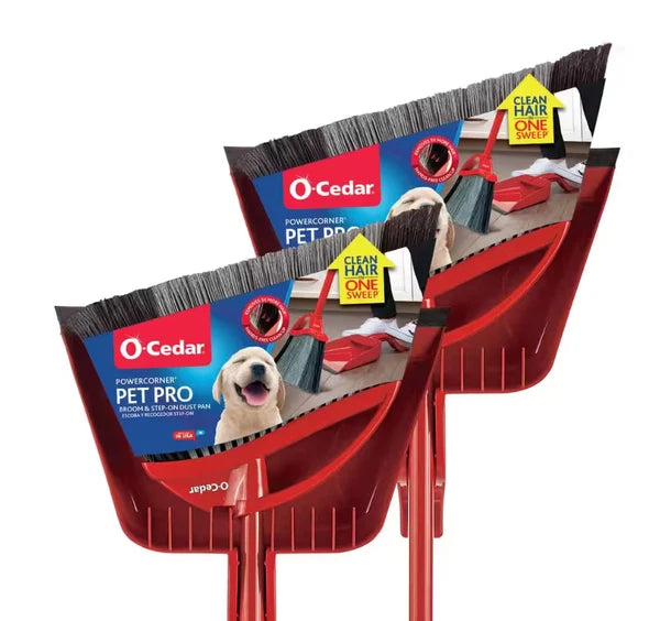 Power Corner Pet Pro Angle Broom with Step on Dust Pan - Pack Of 2