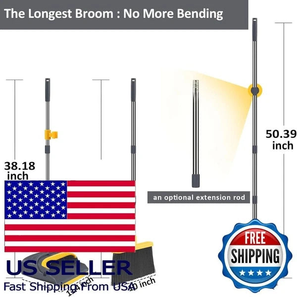 Upgrade Broom and Dustpan Set, Self-Cleaning Teeth, Indoor/Outdoor Use,