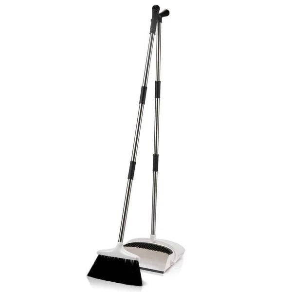 Unbranded Broom + Upright Dust Pan Combo Set 11.4" White/Black w/ Plastic Handle