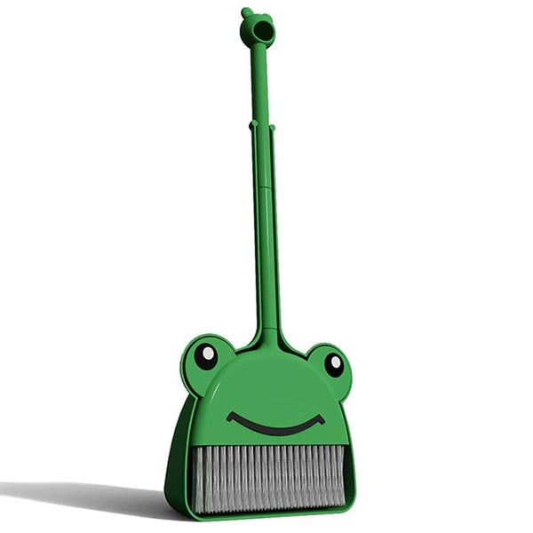 Children's Small Broom Dustpan Set Green Frog Mini Household Cleaning