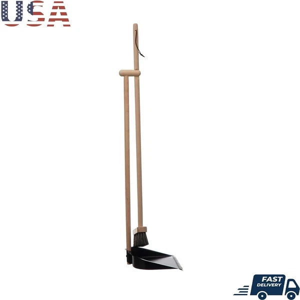 Stylish Beech Wood Broom & Metal Dust Pan Set Home Cleaning Tools 2pcs New