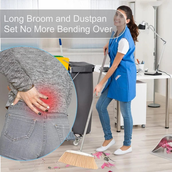 Heavy Duty Dustpan with Long Handle,  43" Stainless Steel Dust Pan Standing Upri