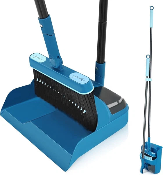 Dustpan and Brush Set, 54 inches Long Handle Swivel Broom, Upright Foldable Dust