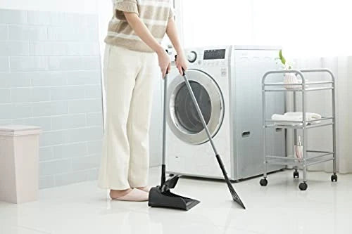 and Dustpan Set - All-Surface Silicone Broom & Squeegee for Indoor Black