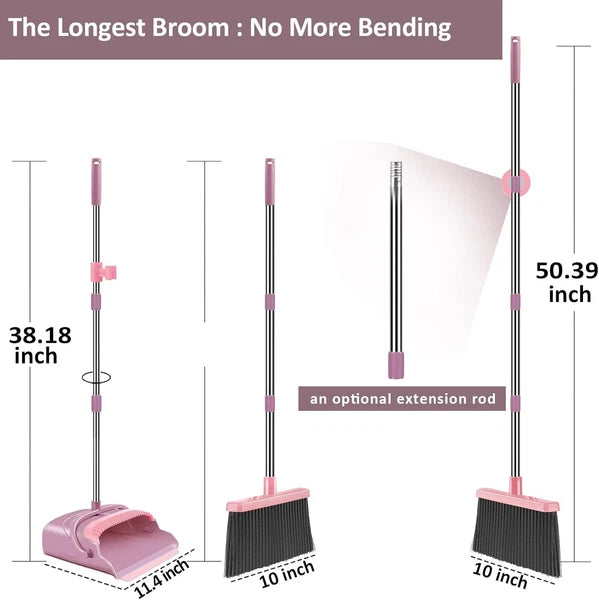 Broom  Dustpan Set Home Office Indoor&Outdoor  Stand Up Broom Dustpan (Pink)
