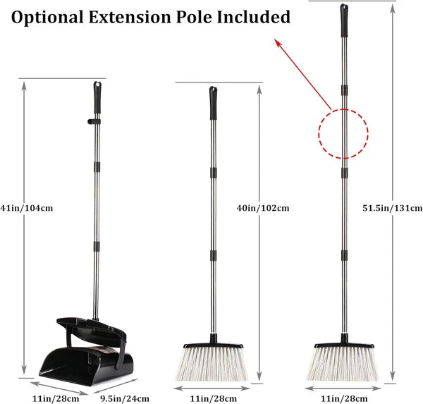 Broom and Dustpan Set for Home with Lid Indoor Upright Black
