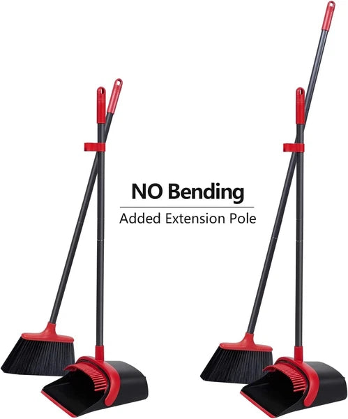 Broom and Dustpan Set for Home, Upgrade 52" Long Handle with Stand Up Dustpan