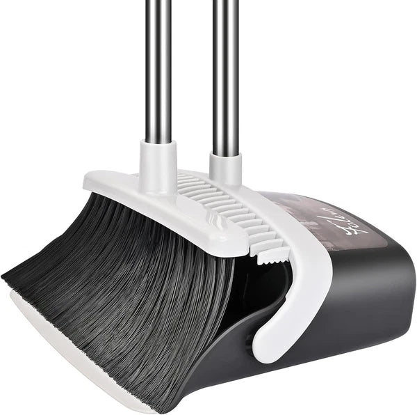 Broom and Dustpan Set, Heavy Duty Dust Pan with Long Handle 51 Inch Broom with D