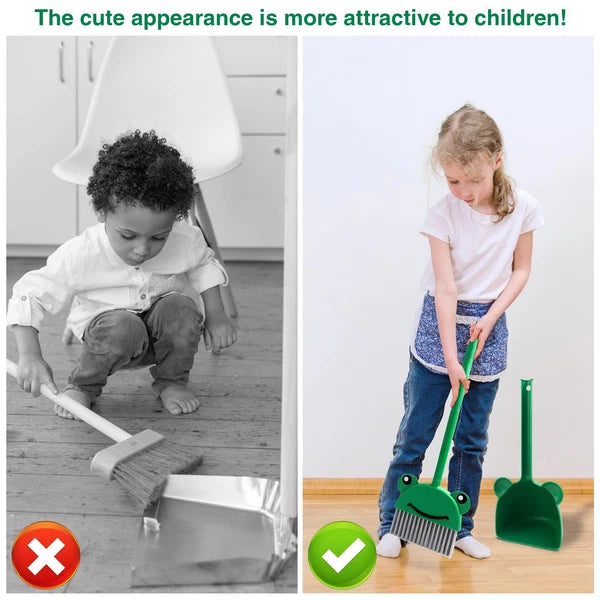 Children's Small Broom Dustpan Set Green Frog Mini Household Cleaning