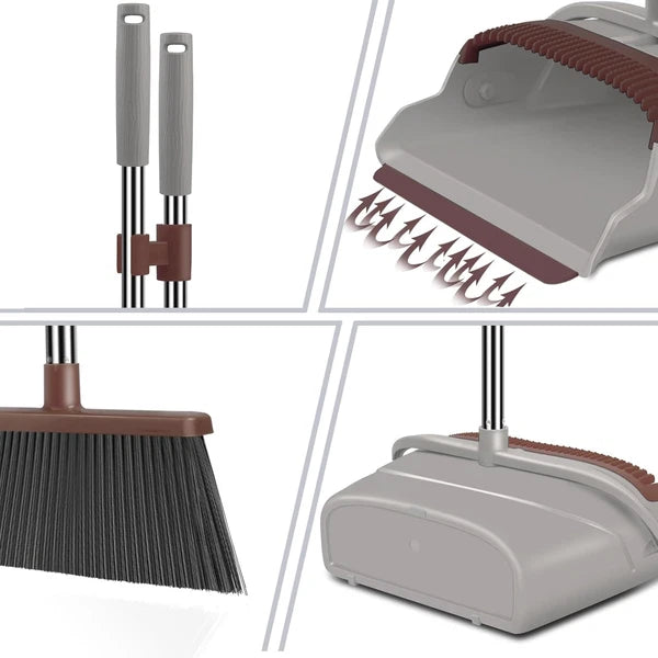 Upgrade Self-Cleaning Broom & Dustpan Set with Long Handle for Pets & Home Use