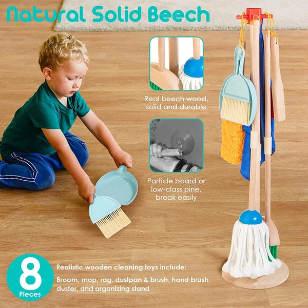Kids Cleaning Set, 8Pcs Housekeeping Play Set Includes Broom Mop Duster Dustpan