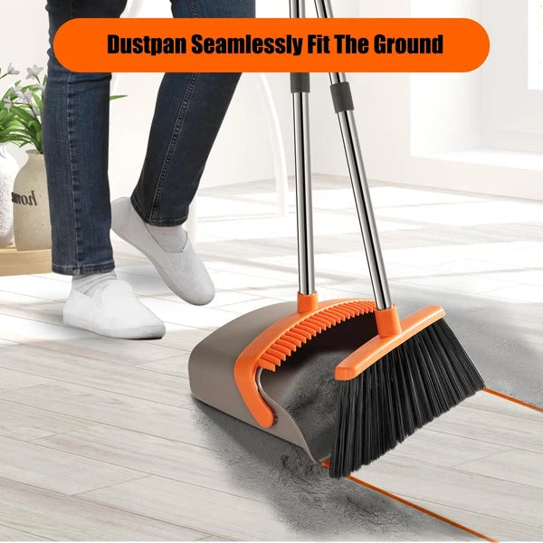 Large Broom and Dustpan,Broom and Dustpan Set,Heavy Duty Dust Pan with 55"Long