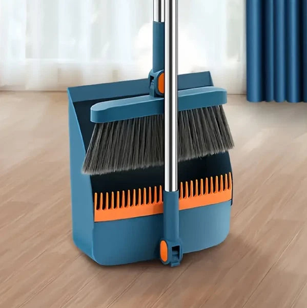Folding Non-stick Kitchen Office Broom Dustpan Set Household Cleaning Tools-BLUE