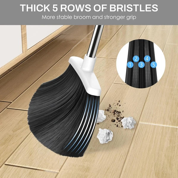Household Broom and Dustpan Set, 51-inch Long Adjustable Handle Angle Broom
