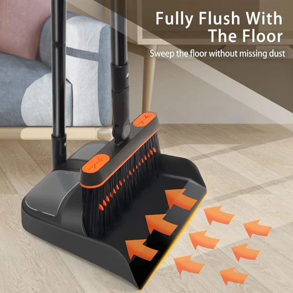 JEHONN Broom and Dustpan Set for Home, Long Handle Orange Black
