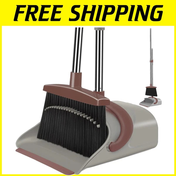 Compact, Bacteria Resistant Broom & Dustpan Set - Stand-Up Storage Solution