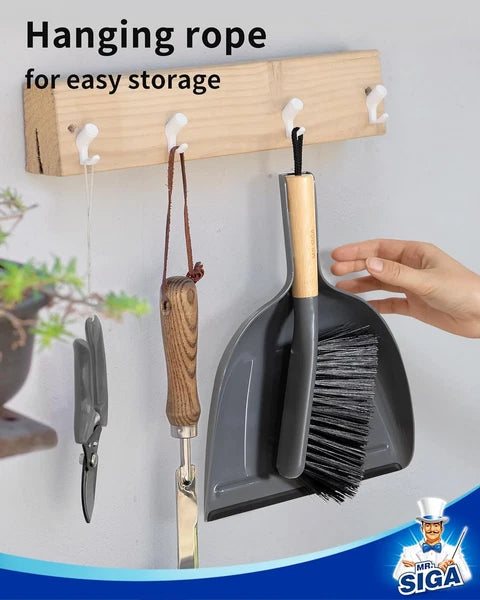 Dustpan and Brush Set Portable Cleaning Brush and Dustpan Combo w/ Bamboo Handle
