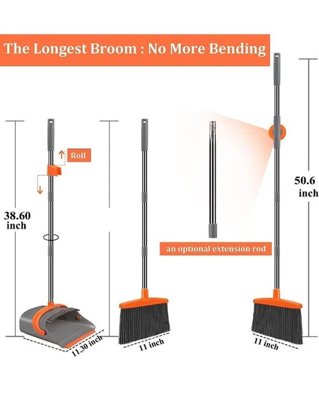 Dustpan Set Broom With Dustpan Teeth Sweep And Self-Cleaning For Home Standing