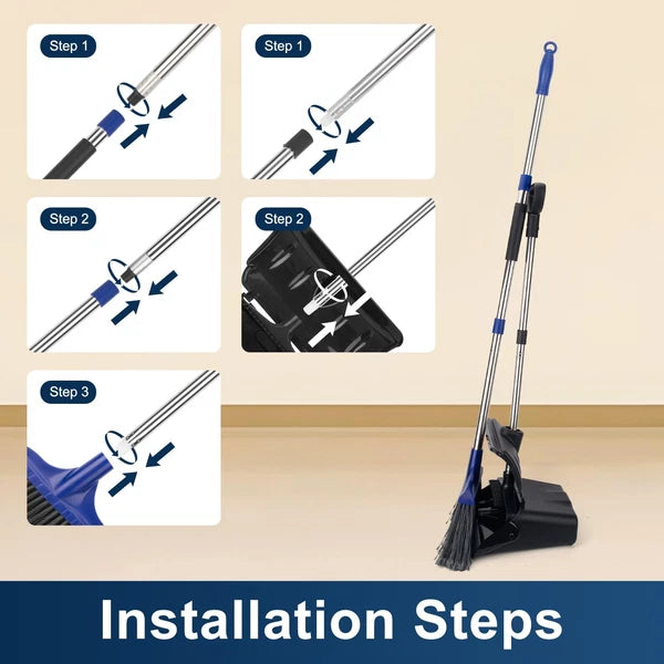 Outdoor Heavy Duty 2 Brooms and Dustpan Set with Aluminum Flat Lip for Courty...