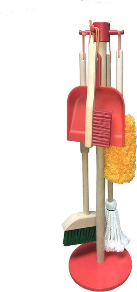 Justforkids Wooden Detachable Kids Cleaning Set - Duster, Brush, Mop, Broom and