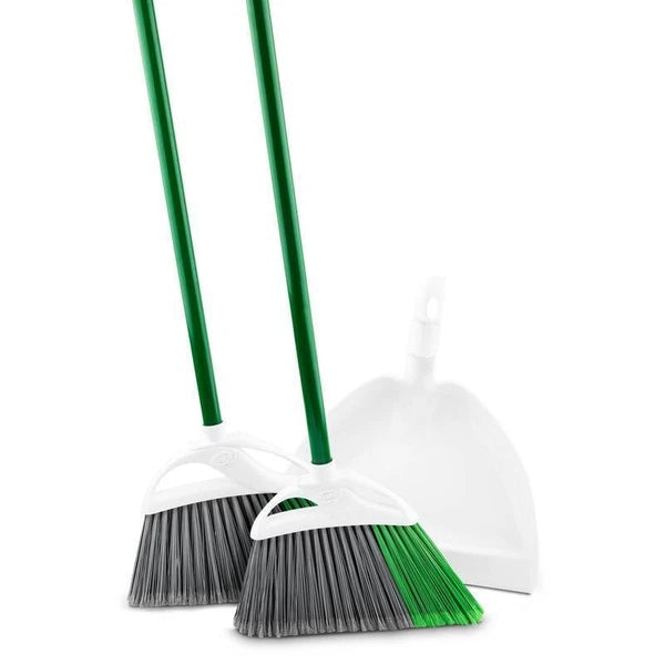 Precision Angle Brooms & Dust Pan 2 Packs All Surface Cleaning Tools Set Green
