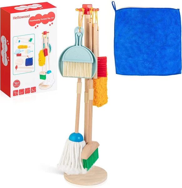 Kids Cleaning Set, 8Pcs Housekeeping Play Set Includes Broom Mop Duster Dustpan