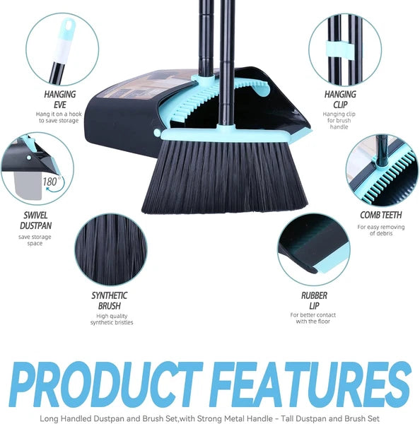 Broom with Dustpan Combo Set,Dust Pan with Broom Combo Set,Standing Dustpan and