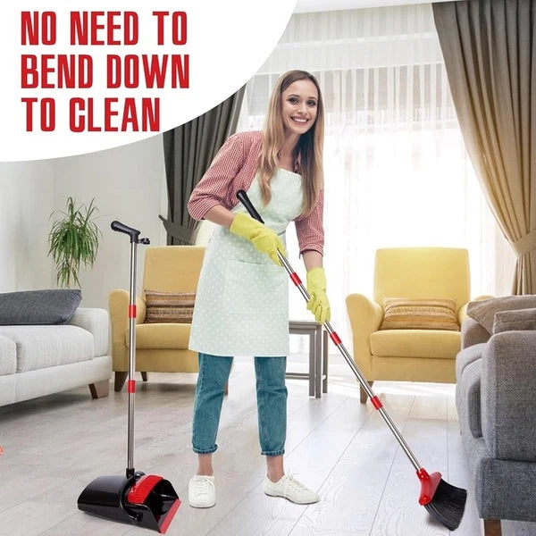 Broom Dustpan Set Long Handle Stainless Steel Easy Clean Hair Removal Pet Hair