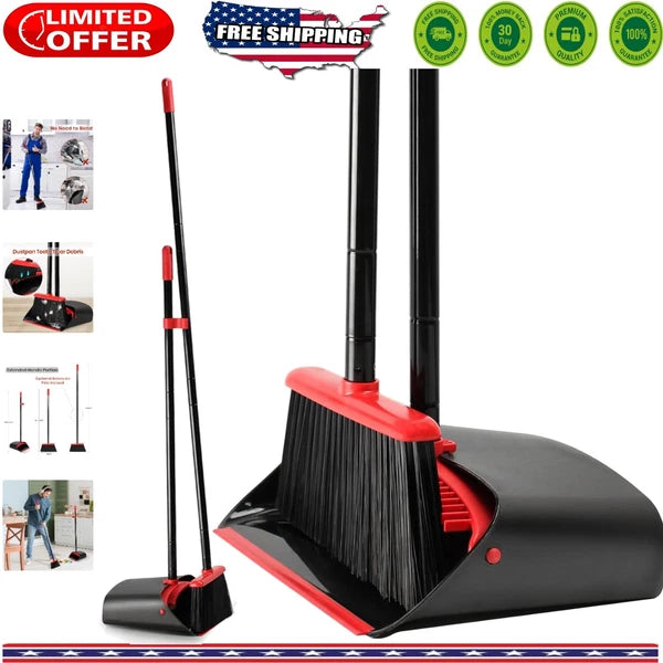 Compact Broom and Dustpan Set with Aluminum Handle for Easy Storage & Efficiency