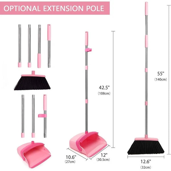 Broom Dustpan Set Long Handle Combo Easy Clean Lightweight Home Office Pet Hair