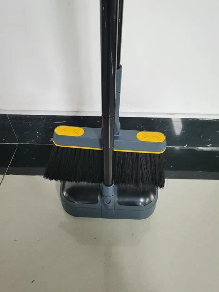 JEHONN Broom and Dustpan Set for Home, 54 Inches Long Dark Blue Yellow