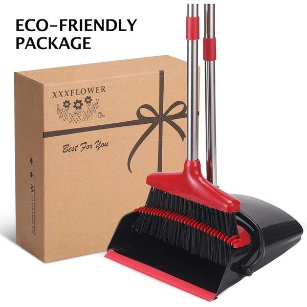Broom Dustpan Set Long Handle Stainless Steel Easy Clean Hair Removal Pet Hair