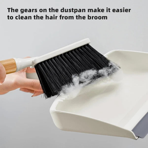 Dustpan and Brush Set with Bamboo Handle, Hand Mini Broom and Dustpan Set