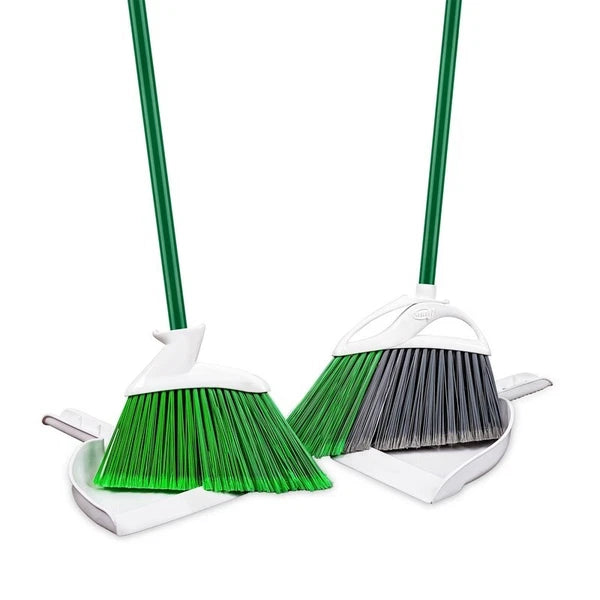Angle Broom & Dust Pan Set Heavy Duty Cleaning Tools Indoor & Outdoor Use Green