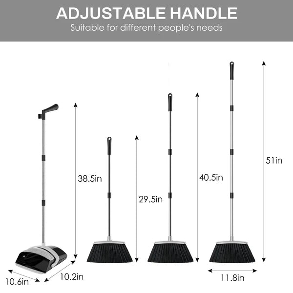 Broom and Dustpan Set for Home 51-in Long Adjustable Handle Angle Broom and D...