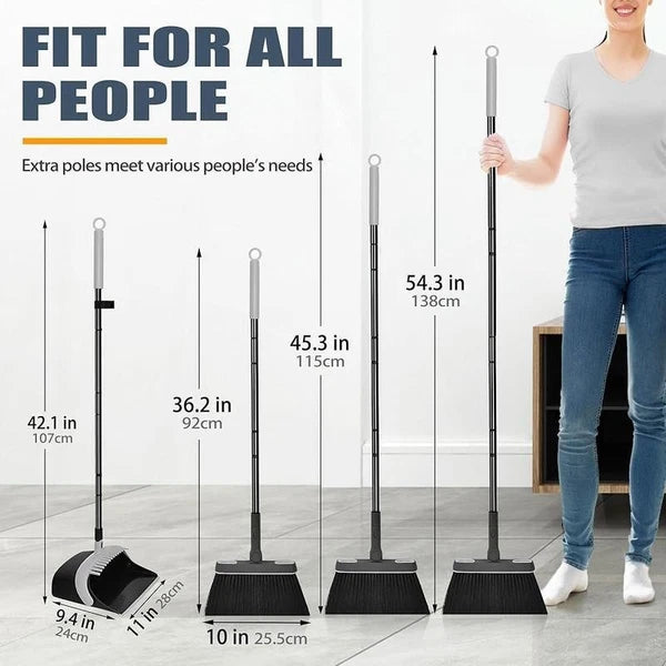 Broom & Dustpan Set Extendable Swivel Brush Comb Teeth Cleaning Multifunctional