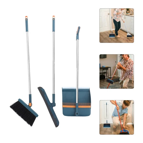 Three-piece Cleaning Tools Set Brush Broom Dustpan with Long Handle