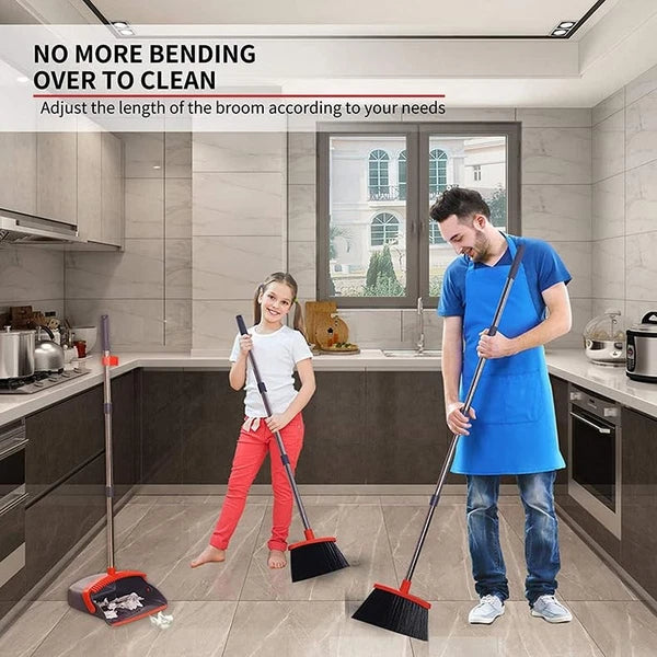 2-Pack is More economical，Broom and Dustpan， with 52" Long Handle, Dustpan Te...