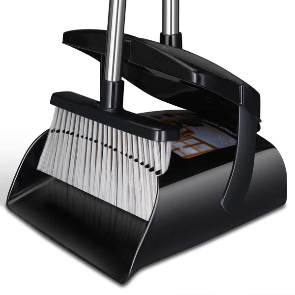 Broom & Dustpan Set with Lid – Upright Long Handle for Home & Kitchen