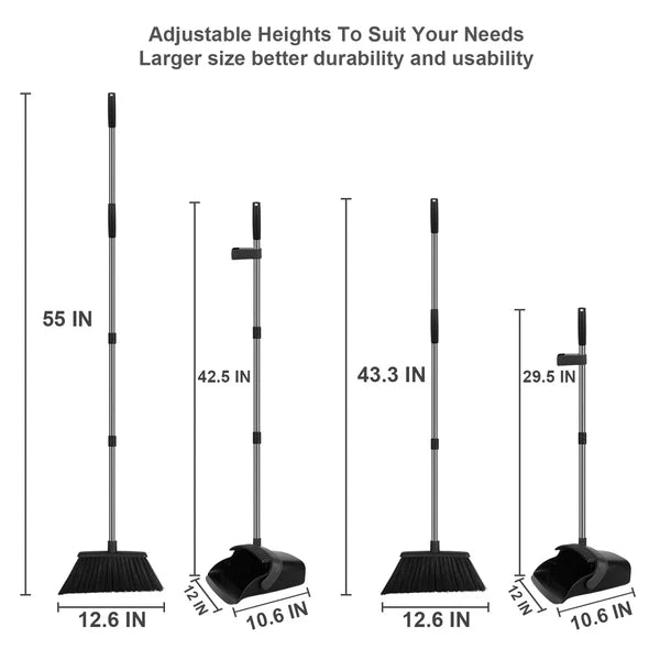 Broom and Dustpan Set 55" Long Handle Large Combo for Kitchen Lobby Office Indoo