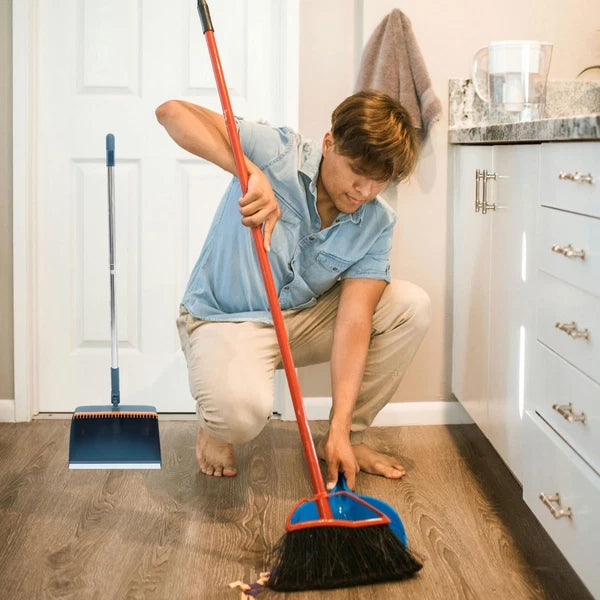 Three-piece Cleaning Tools Set Brush Broom Dustpan with Long Handle