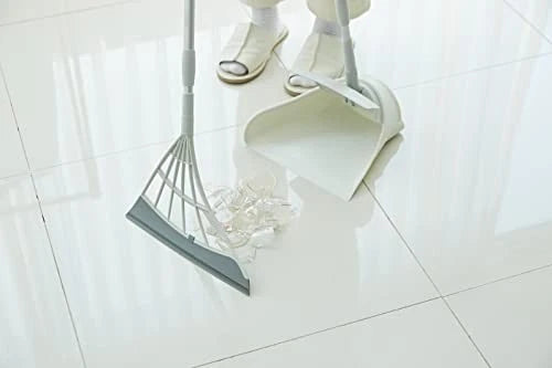 and Dustpan Set - All-Surface Silicone Broom & Squeegee for Indoor Black
